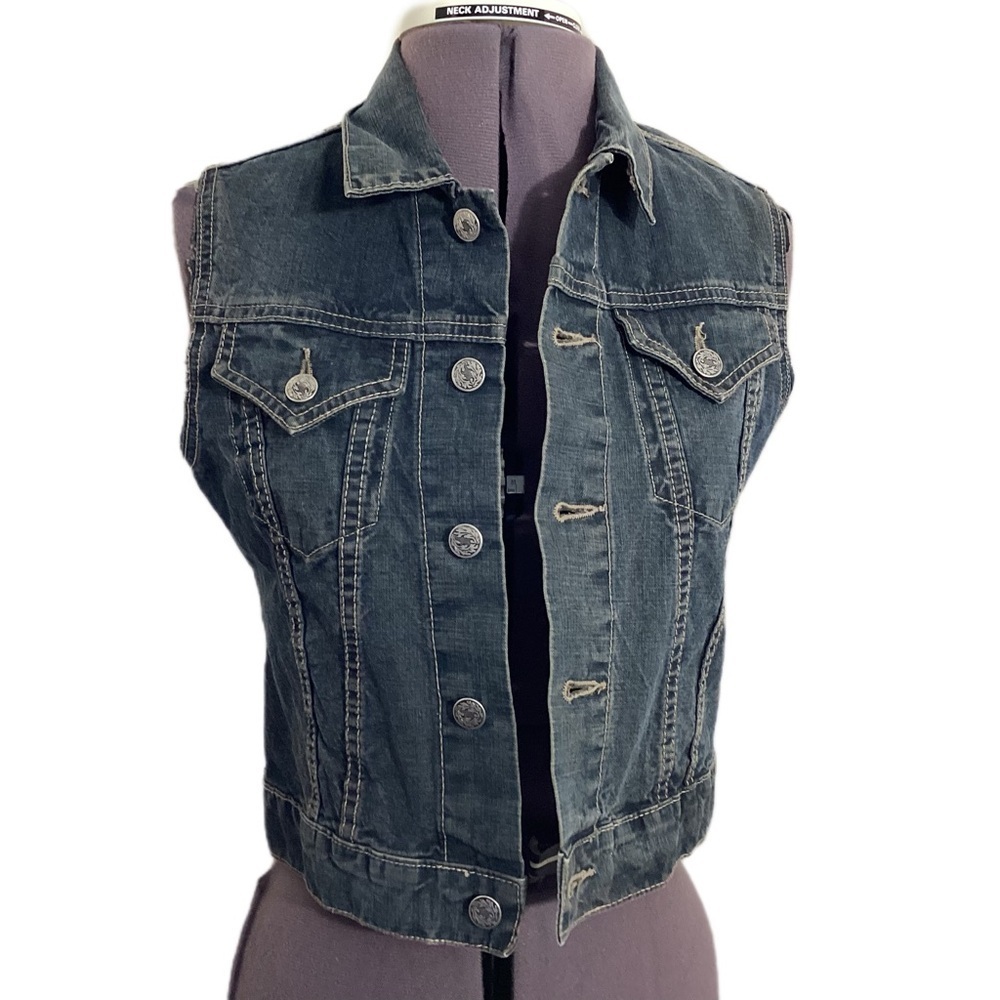 Vintage 90s Y2K Crop Jean Denim Vest Size S
